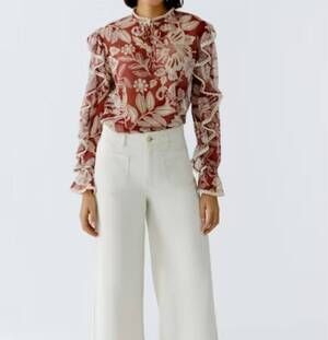 NEW OUI ruffle print blouse in red white